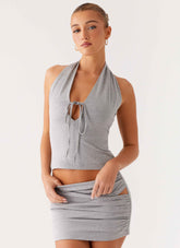 Amia Halter Top - Grey Marle