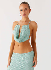 Amoura Sequin Cowl Top - Mint Sage