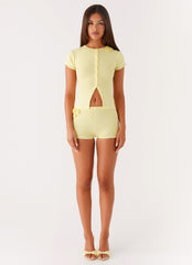 Angela Button Up Knit Top - Yellow