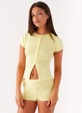 Angela Button Up Knit Top - Yellow
