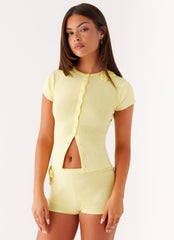 Angela Button Up Knit Top - Yellow