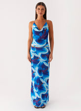 Another Life Chiffon Maxi Skirt - Turquoise Floral