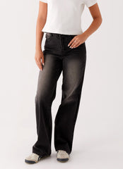 Back Again Straight Leg Denim Jeans - Charcoal Wash