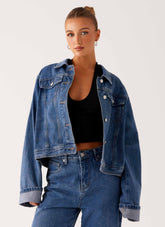 Back Again Oversized Denim Jacket - True Blue