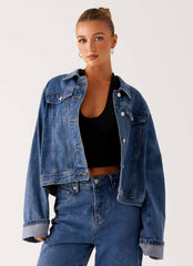 Back Again Oversized Denim Jacket - True Blue