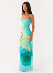 Bad News Mesh Maxi Dress - Turquoise Floral