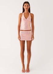 Been That Girl Halter Knit Sequin Top - Iridescent Pink