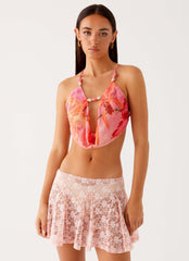 Bobbi Cowl Neck Top - Tropical Pink Print