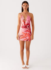 Bohemian Bliss Mesh Mini Dress - Tropical Pink Print