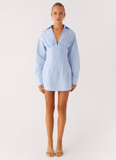 Clancy Mini Shirt Dress - Blue