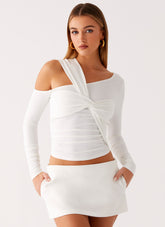 Cloud Kiss Asymmetric Long Sleeve Top - Cream