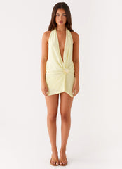 Eleanora Plunge Mini Dress - Yellow