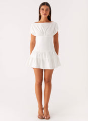 Ember Haze Boat Neck Mini Dress - Off White