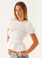 Izzy Shirred Top - White
