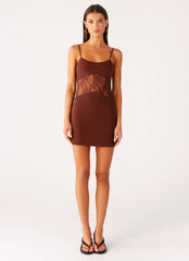 Jordanna Lace Mini Dress - Chocolate