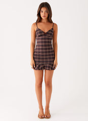Karis Mini Dress - Brown Black Check