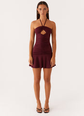 Katrina Halterneck Mini Dress - Deep Maroon