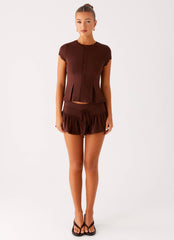 Landon Button Up Top - Chocolate