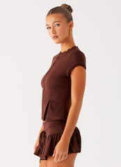 Landon Button Up Top - Chocolate