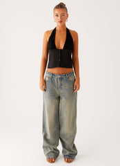 Lets Pretend Halterneck Top - Black