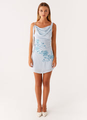 Lily Beaded Mini Dress - Pastel Blue