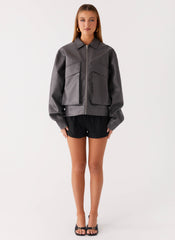 Lula Faux Leather Bomber Jacket - Charcoal