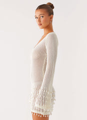 Majestic Beaded Crochet Mini Dress - Ivory