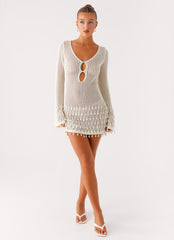 Majestic Beaded Crochet Mini Dress - Ivory