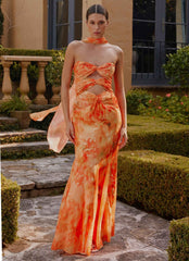Melrose Satin Chiffon Maxi Dress - Sunset Floral