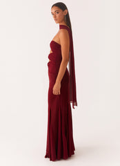 Melrose Satin Chiffon Maxi Dress - Deep Red