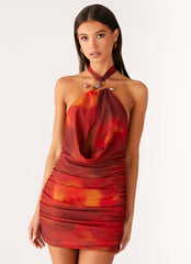 Midnight Ember Mini Dress - Scarlet Blur