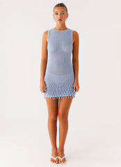 Miracle Beaded Crochet Mini Dress - Blue