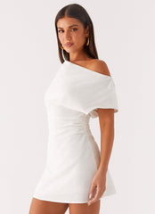 Moonlight Oasis Asymmetrical Mini Dress - Off White