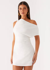 Moonlight Oasis Asymmetrical Mini Dress - Off White