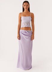 Nancy Lace Satin Maxi Skirt - Lilac