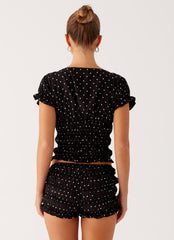 Natalia Ruched Top - Black Polka Dot
