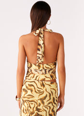 Not My Problem Hater Neck Top - Yellow Zebra