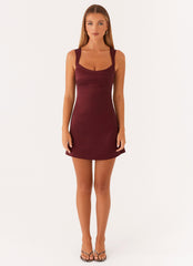 Odette Satin Mini Dress - Burgundy
