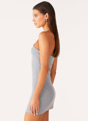 Off Script Button Front Mini Dress - Grey