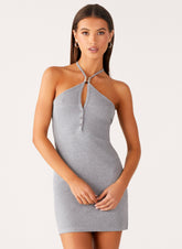 Off Script Button Front Mini Dress - Grey