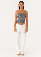 Orion Strapless Ruched Top - Black/White Gingham