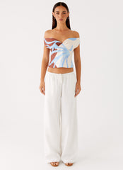 Ozella Off Shoulder Top - Bloom Wave Print