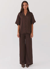 Palm Cove Satin Shirt - Chocolate