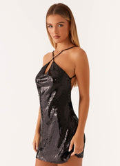 Radiant Energy Cowl Back Mini Dress - Black