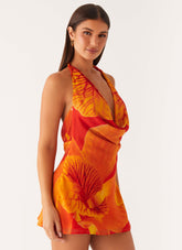 Solar Beam Cowl Mini Dress - Serene Orange