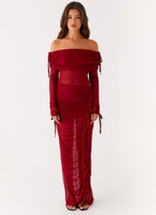 Teala Mesh Maxi Dress - Red