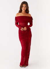 Teala Mesh Maxi Dress - Red