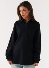 Torrie Oversized Polo Top - Black