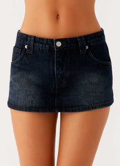 Tropics Low Rise Denim Mini Skort - Washed Dark Blue