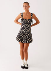 Tuni Mini Dress - Taupe Check